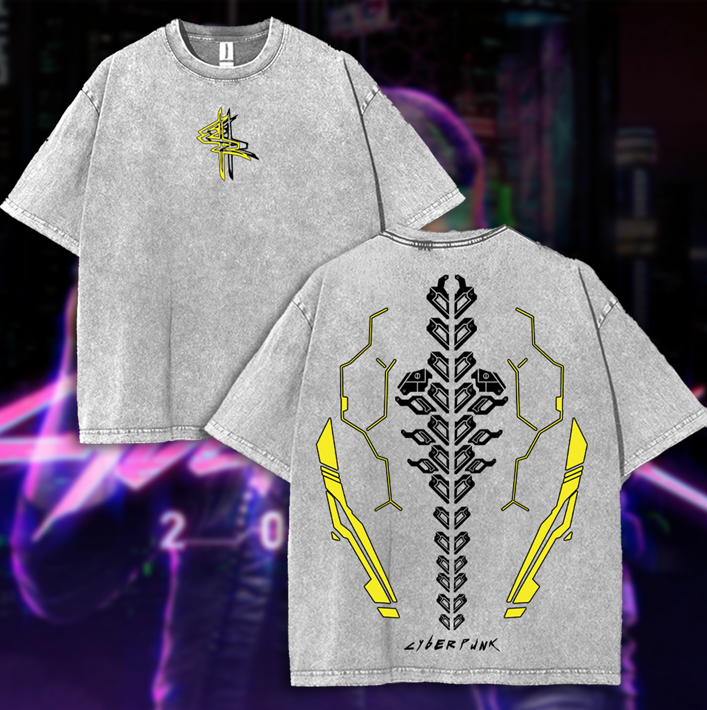 Cyberpunk 2077 Anime Double Printed Vintage Washed Tees