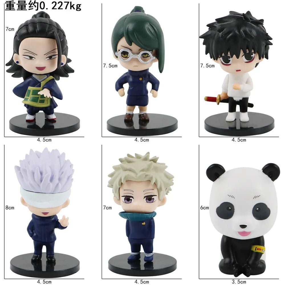 6 Pcs Set Jujutsu Kaisen Gojo Satoru Geto Suguru Zenin Maki Inumaki Toge Panda Yuta Okkotsu Figures, Kawaii Chibi Mini Anime Figurines PVC JJK Model Statue Toys 6-8 cm
