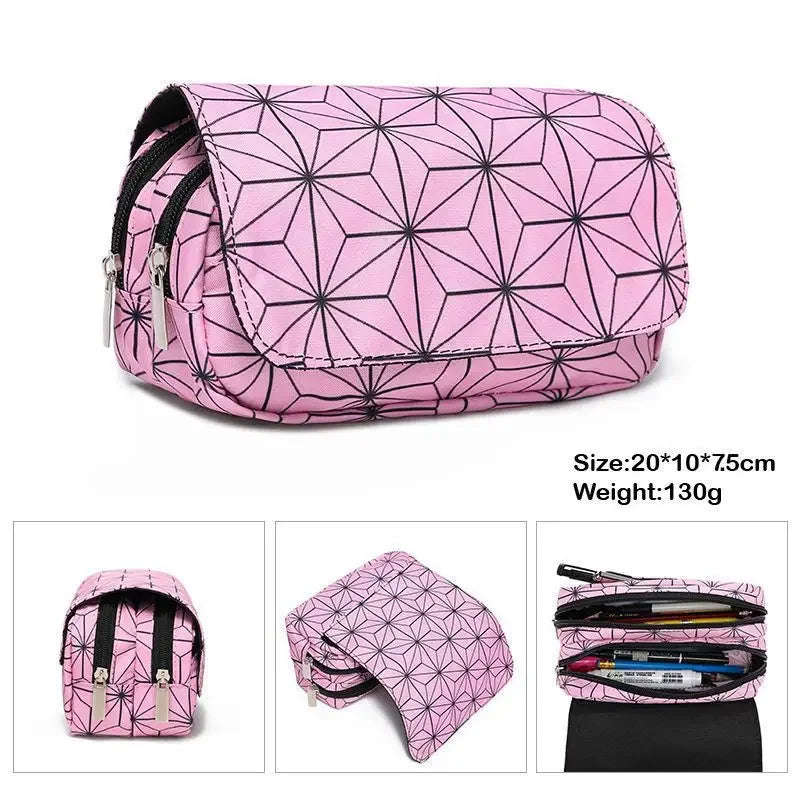Anime Demon Slayer Pencil Case: Student Bilayer Storage Bag, Cartoon Pen Box, Cosplay Props Accessories