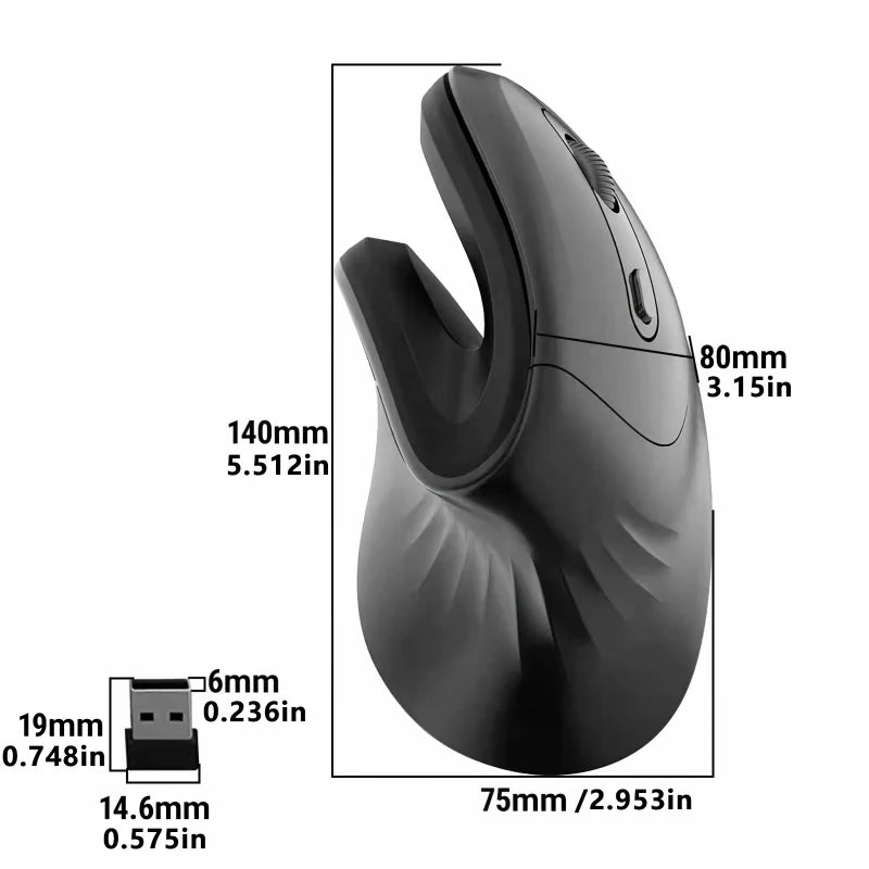 Warvank U2 Vertical Wireless Mouse Ergonomic Optical Comfortable Silent Office Mouse DPI Adjustable 800/1200/1600 for PC Laptop