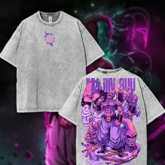 Majin Buu Dragon Ball Vintage Unisex Oversize Anime Manga Acid Washed Heavyweight Cotton T-shirt