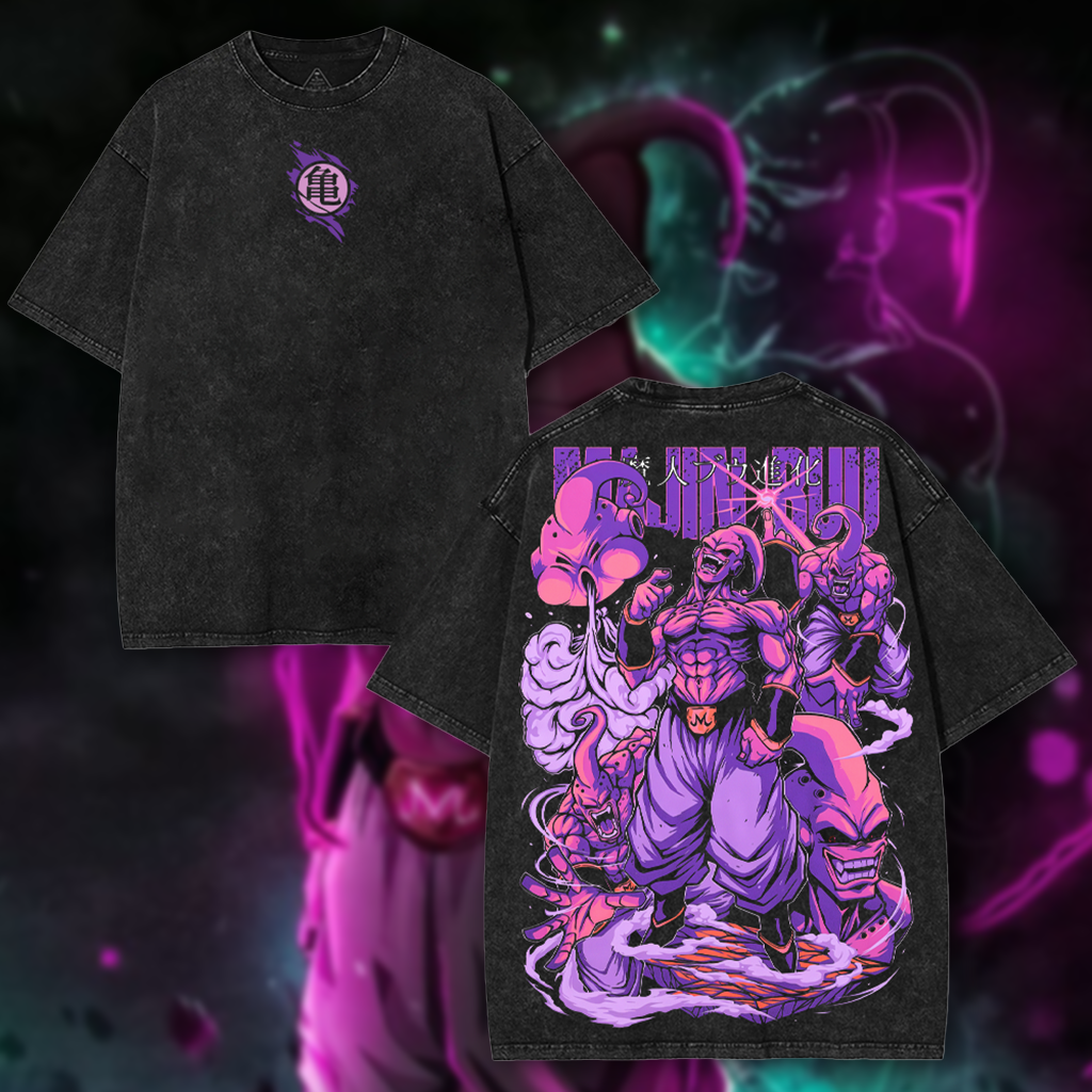 Majin Buu Dragon Ball Vintage Unisex Oversize Anime Manga Acid Washed Heavyweight Cotton T-shirt