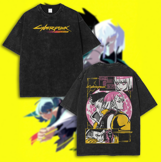 Cyberpunk 2077 Unisex Acid Washed Lightweight Cotton Fabric Tees