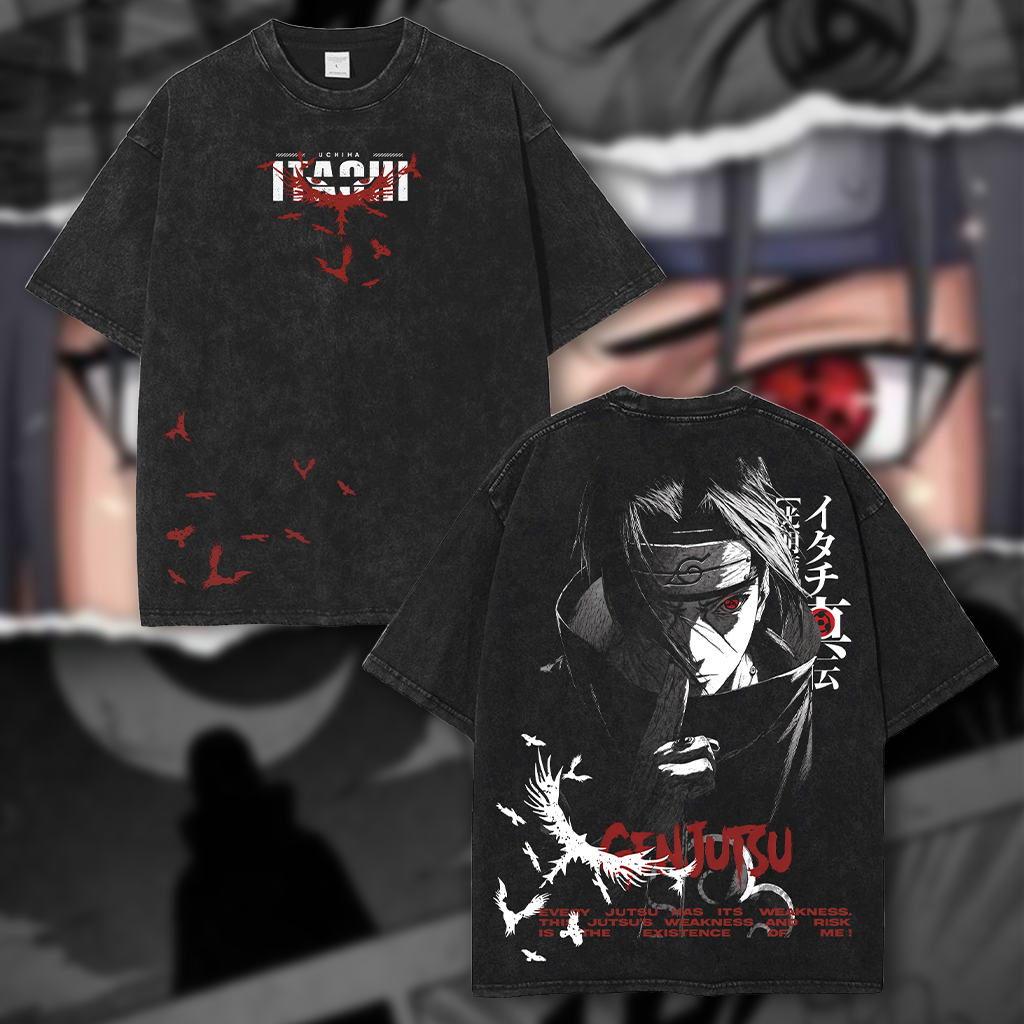 Retro Limited Uchihaa Itachii Clan x Akatsuki x Naruto Vintage Rogue Ninja Crow Graphic T-Shirt
