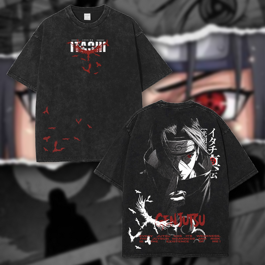 Retro Limited Uchihaa Itachii Clan x Akatsuki x Naruto Vintage Rogue Ninja Crow Graphic T-Shirt