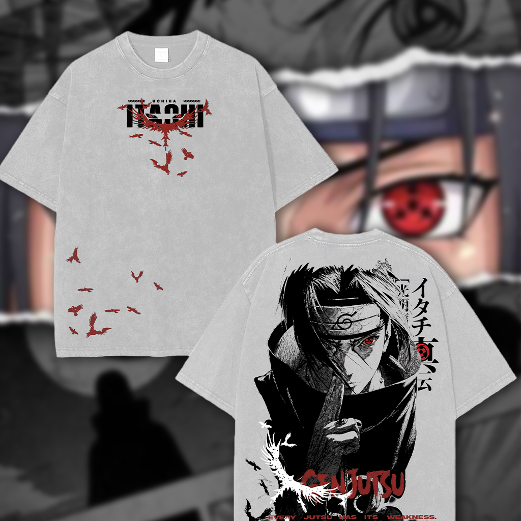 Retro Limited Uchihaa Itachii Clan x Akatsuki x Naruto Vintage Rogue Ninja Crow Graphic T-Shirt